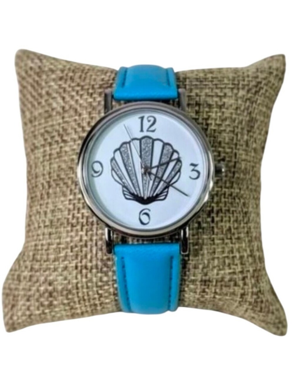 Avon Sea Shell with Silver Tone Aqua Quartz Watch